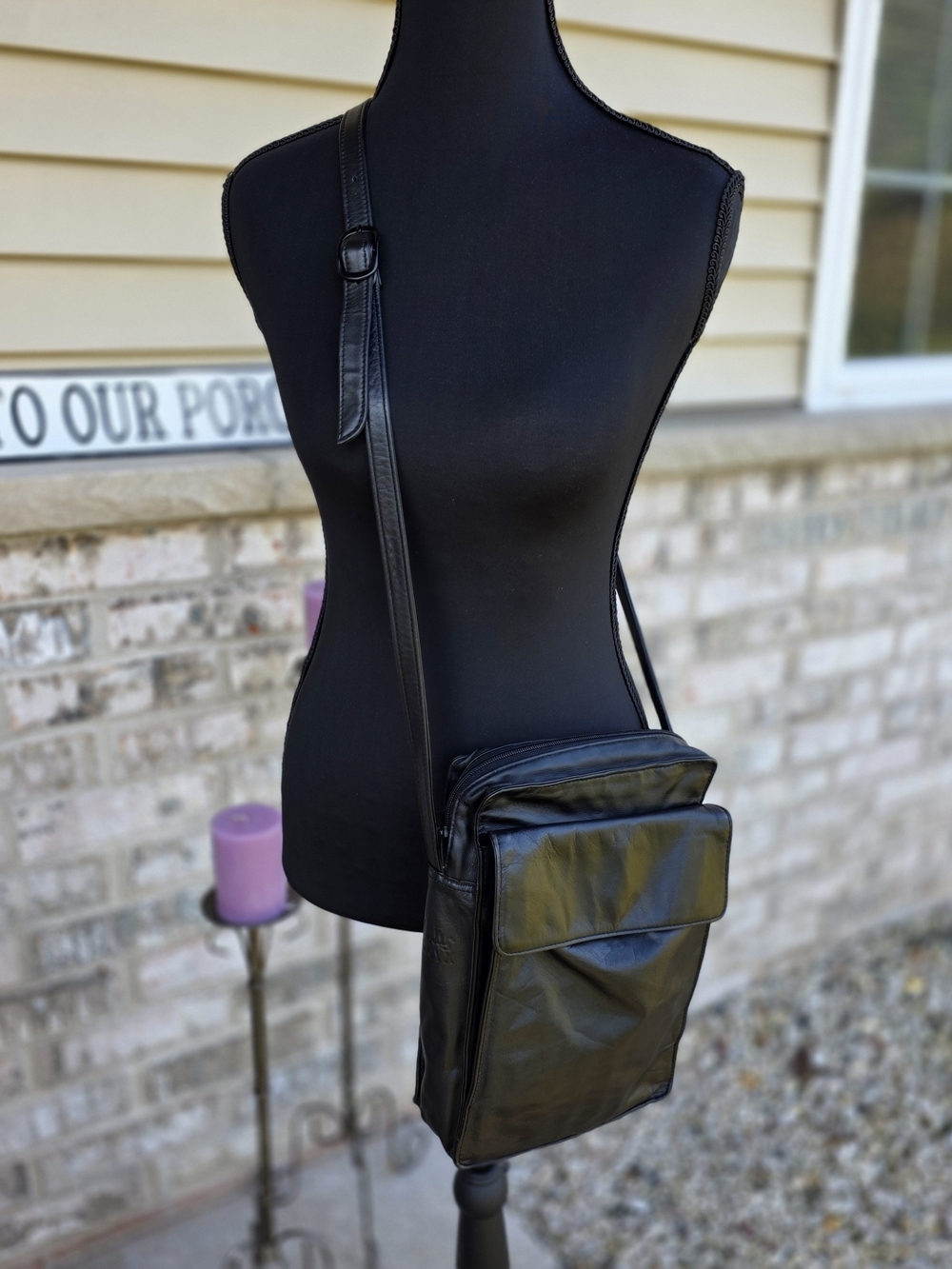 Lodis Onyx Black Leather Organizer Crossbody Bag
